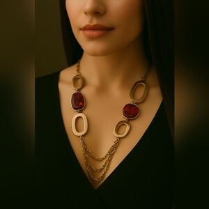 Chico's Gold tone Bold Red Resin & Hoops Statement Long Necklace Women's Jewelry